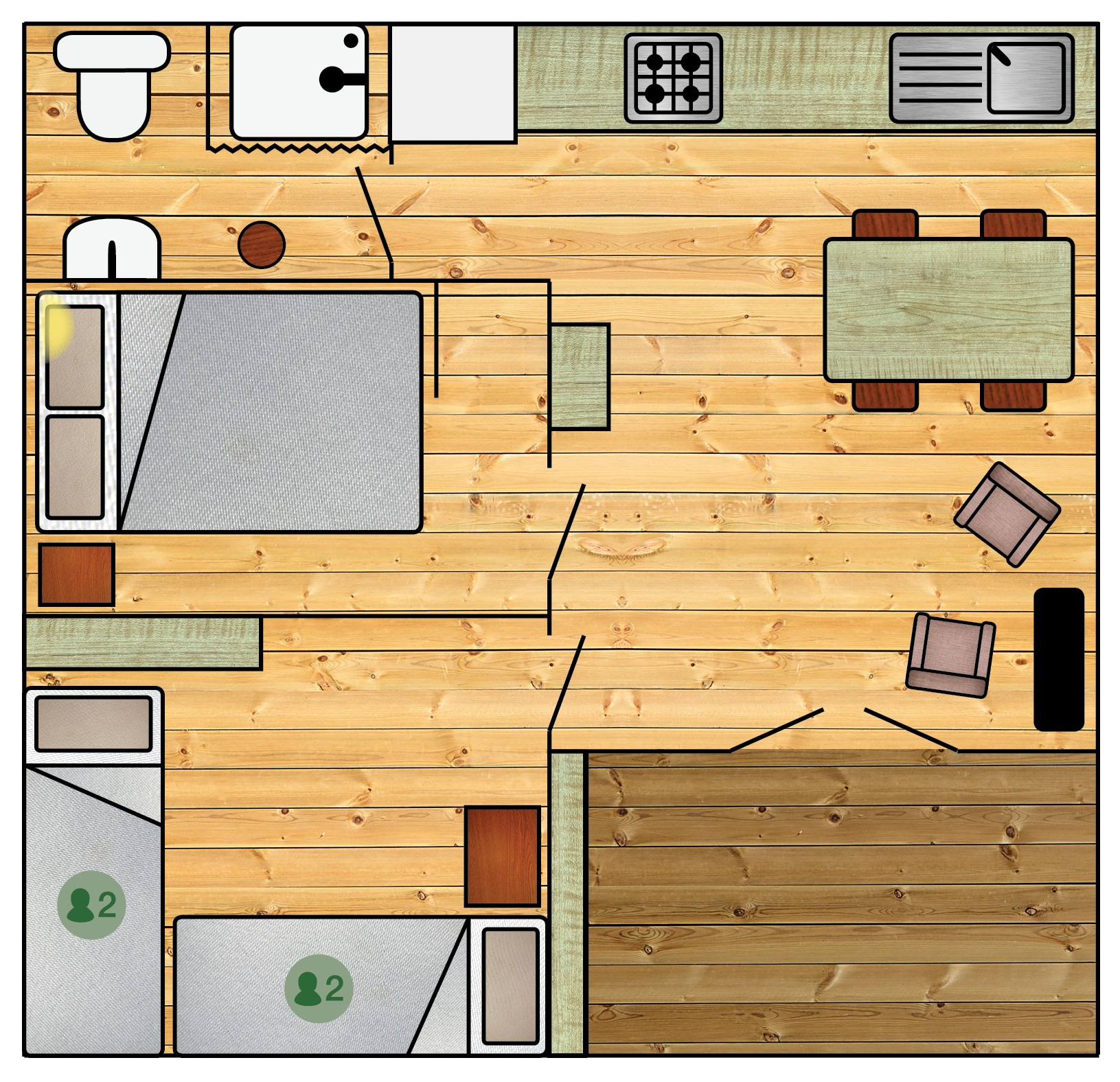 Met woonruimte voor 6 personen is de blokhut ideaal voor een gezin of vriendengroep.